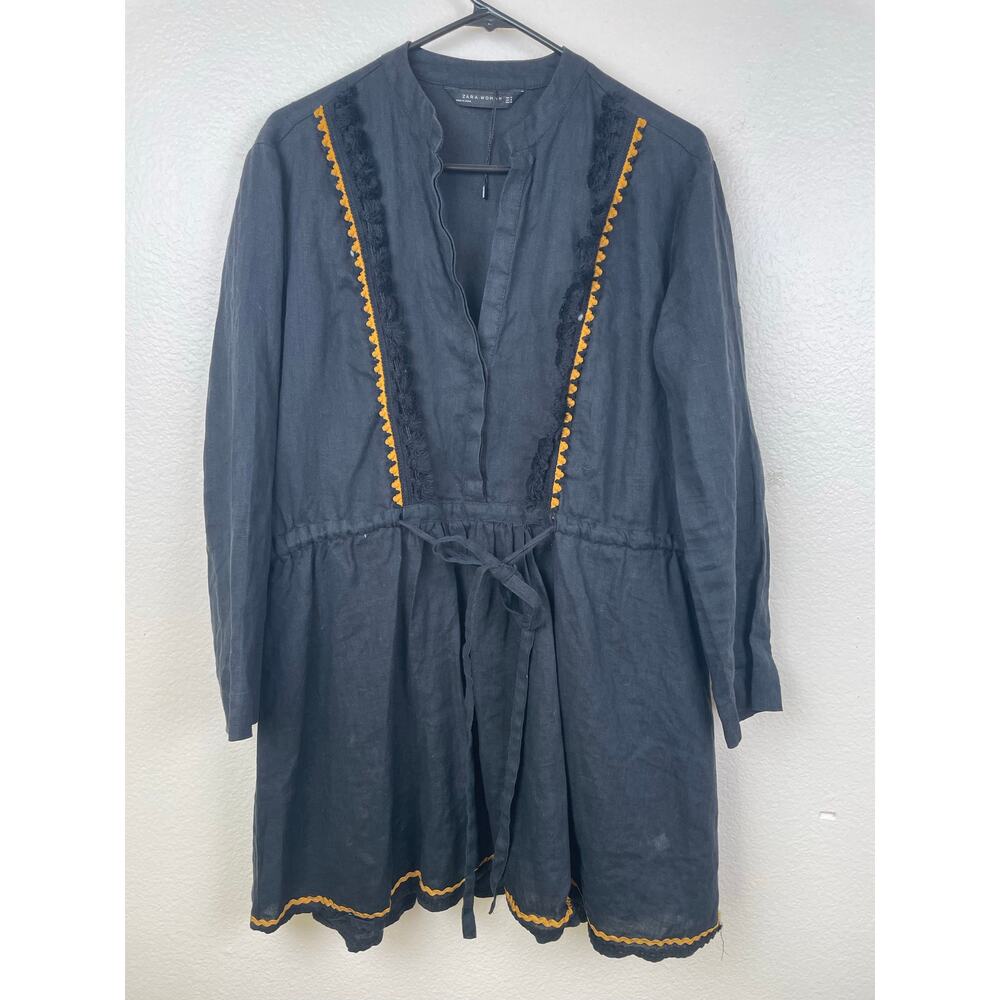 Zara Womens Tunic Dress Sz M %100 Linen Oversized Lagenlook Whimsigoth Boho - Picture 1 of 11